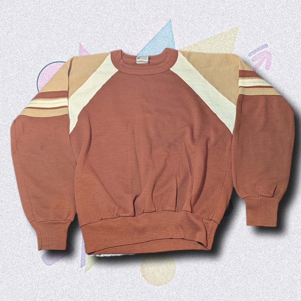 Vtg Colorblock Raglan Sweatshirt | Earthy Tan Terracotta Athletic Youth 12/14